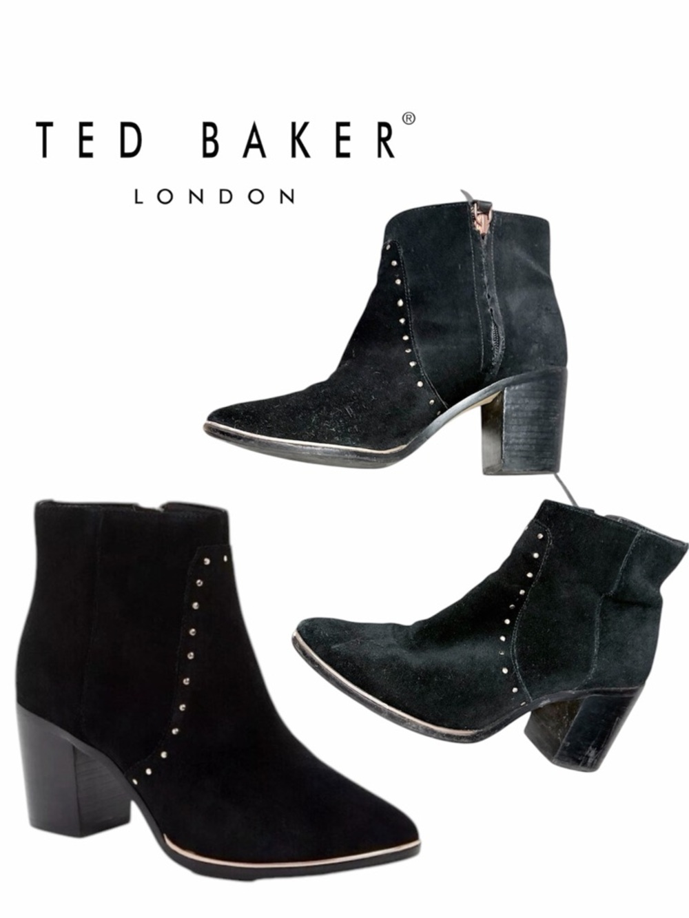 Ted Baker London Takil Booties Boots Black Suede Studded Ankle Size 38